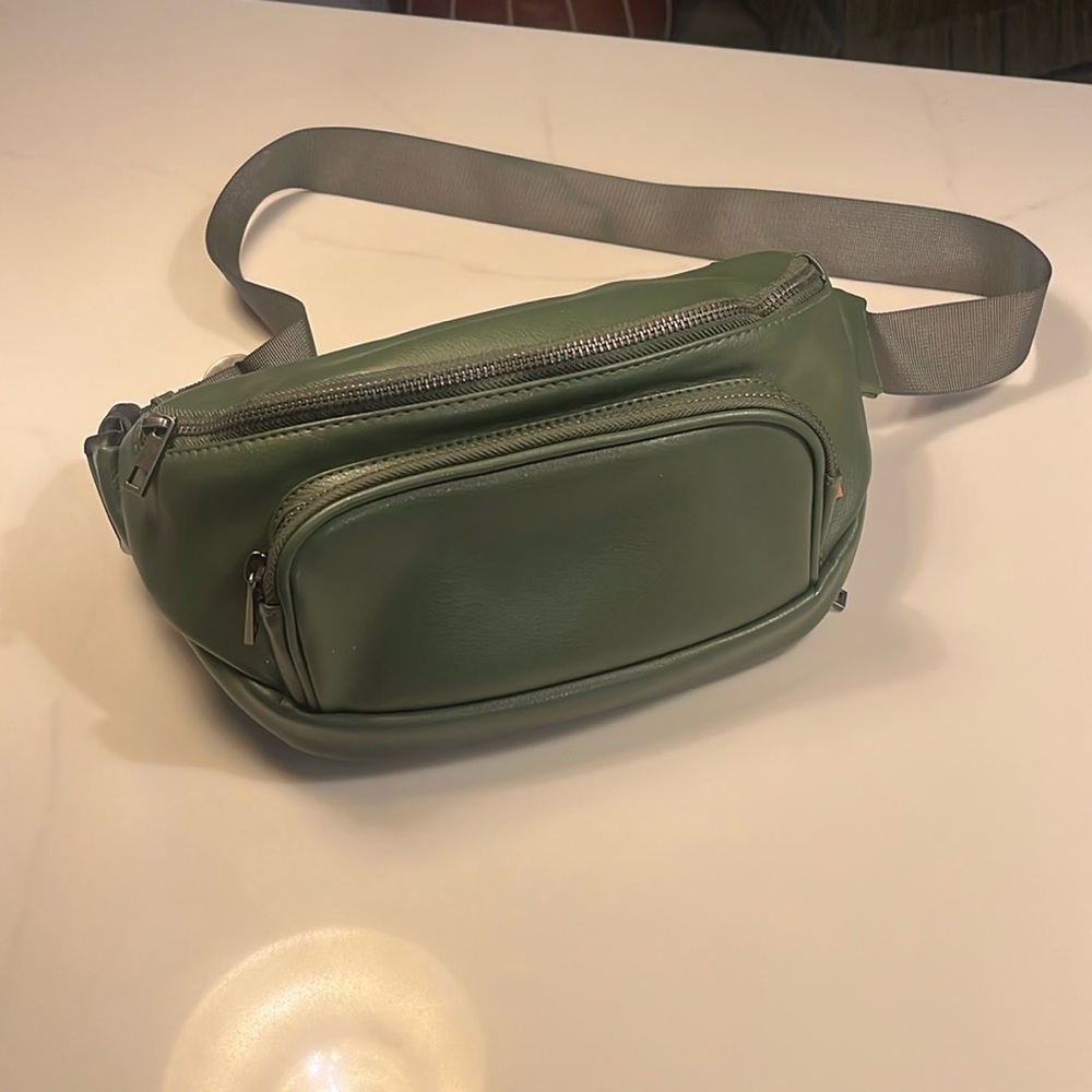 Diaper changing/ diaper bag Fanny pack in green leather